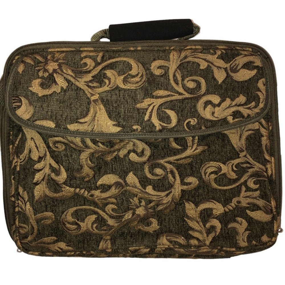 NEW Olive Green GOld Brocade Carpet LAP TOP computer weekender luggage b…
